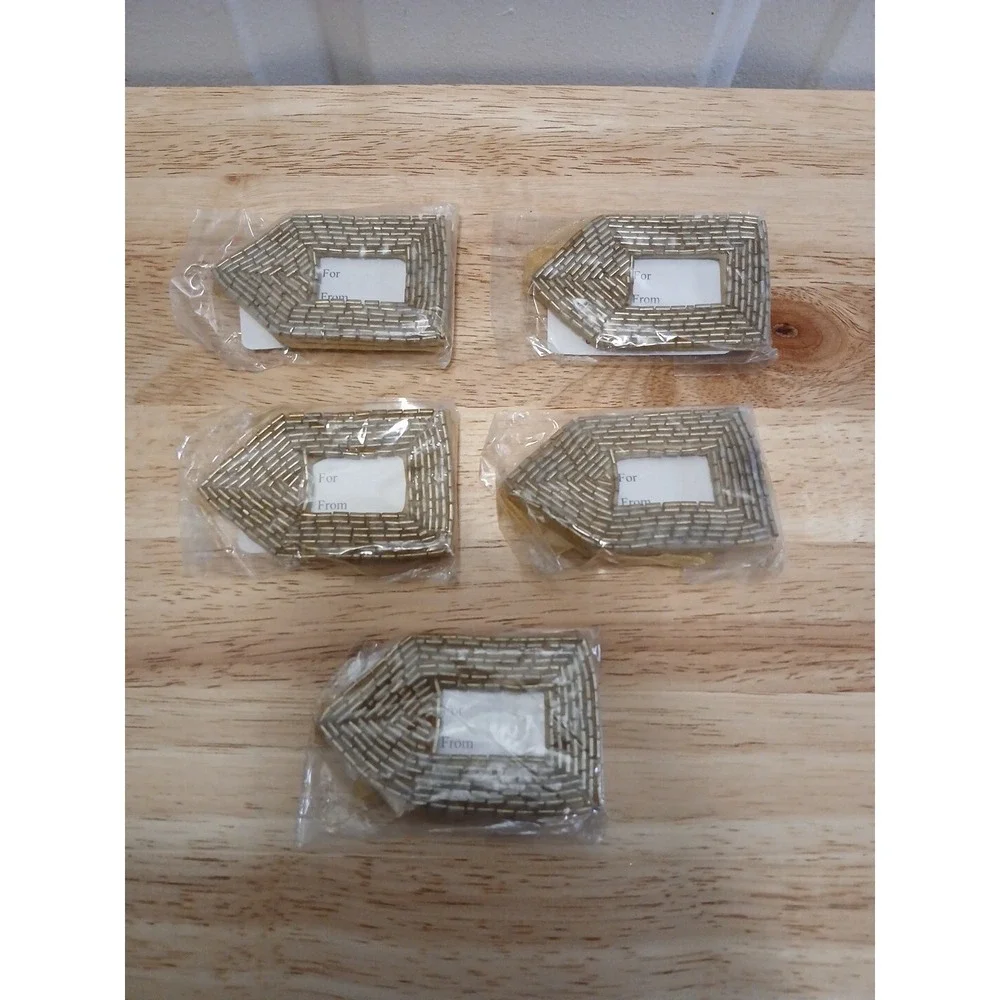 5 Gold Beaded Gift Tags Mini Frames Christmas Present Holiday Gift Hallmark